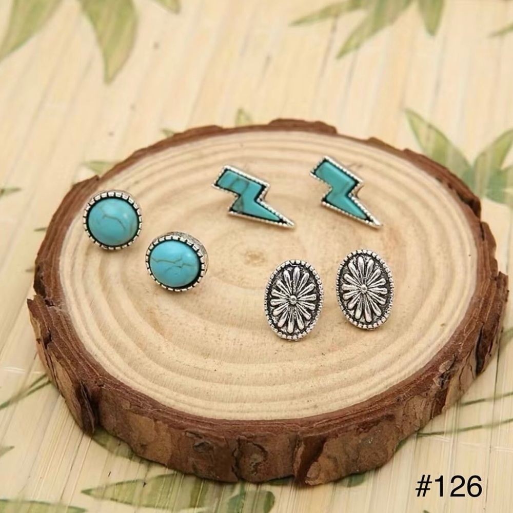 #126 | 3 Pair | Turquoise, Concho & Lightening Bolt ⚡️Stud Earrings - Brand New